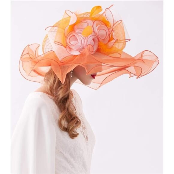 Women's Kentucky Derby Church Dress Hat C1 Orange - Picture 5 of 7